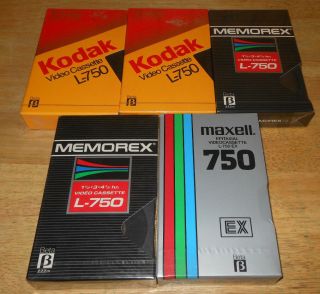 5 L - 750 Blank Beta Video Cassette Tapes Betamax Various Brands