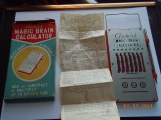 Vintage Metal Chadwick Magic Brain Pocket Calculator W/stylus,  Instructions &box