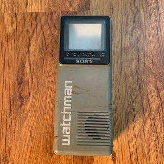 Vintage Sony Watchman Fd - 10a Flat Black And White Portable Handheld Tv Uhf Vhf