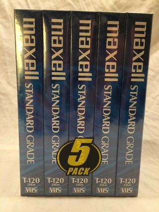 5 Maxell Standard Grade T - 120 Vhs Blank Tapes 5 Pack 6 Hour