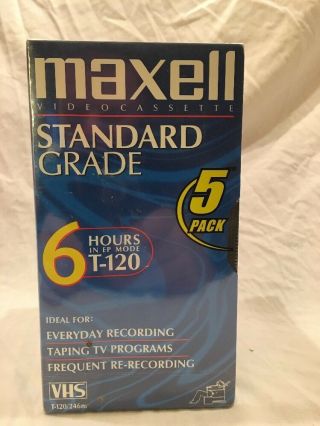 5 MAXELL Standard Grade T - 120 VHS Blank Tapes 5 Pack 6 Hour 2