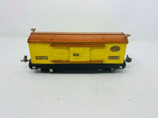 LIONEL Prewar 814 Automobile Tin Plate Boxcar Cream & Orange O - Gauge 3