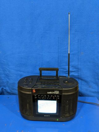 Sony Watchman B&w Tv Fm Am Radio Stereo Cassette Player Model No.  Fd - 555 Boombox