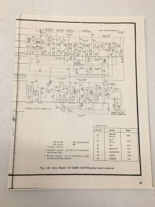 Vintage Sony Model Icf - 5500w Am Fm Police Band Receiver Schematics Diagram