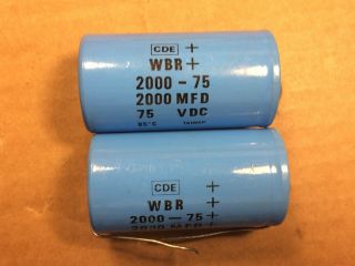 2 Nos Cornell - Dubilier 2000 Uf 75v Axial Capacitors Tube Amp Caps (qty A)
