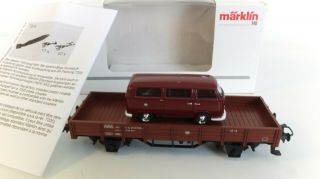 Marklin Ho 00759 - 10 Db 4 Wheel 5 Plank Wagon With Vw Transporter Load -