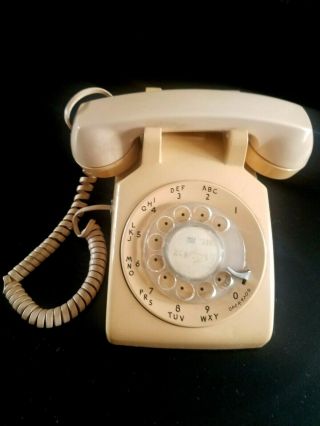 At&t Vintage Rotary Corded Desk Telephone/phone;tan/dark Beige;office/tabletop