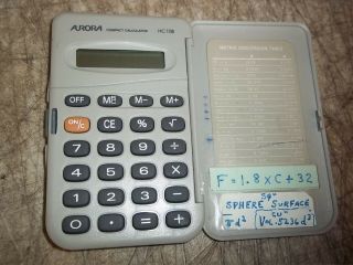 Vintag Aurora Hc108 Compact Pocket Calculator In Hard Case Wmetric Chart