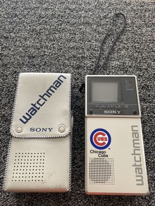 Vintage Sony Watchman B&w Fd - 20a Tv With Case Chicago Cubs Parts