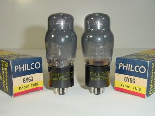 2 Vintage Nos 1951 Philco Sylvania 6y6g 6y6 Smoked Glass Matched Amp Tube Pair