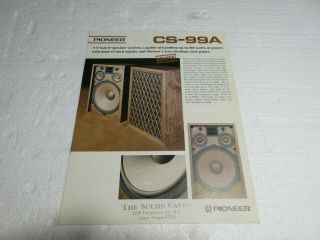 Pioneer Cs - 99a Vintage Stereo Speakers Sales Brochure