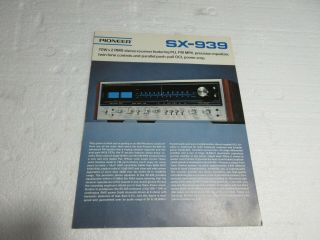 Pioneer Sx - 939 Vintage Stereo Receiver Sales Brochure
