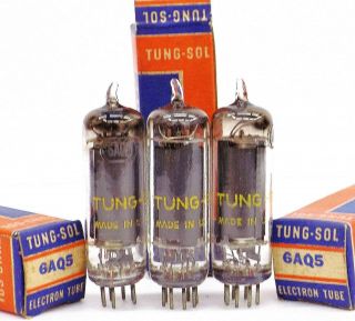 Trio Of N.  O.  S Vintage Tung Sol 6aq5 Vacuum Tubes W/matching Date Codes