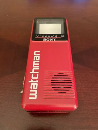 Vintage Red Sony Watchman Mini Tv Model Fd - 10a Unknown Parts