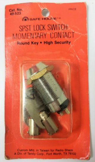 Vintage Radio Shack 49 - 523 Spst Key Lock Switch Mc Round Key Security