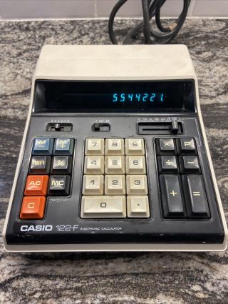 Vintage Casio 122 - F Electronic Calculator With Power Cord
