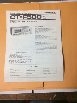 Pioneer Ct - F500 Stereo Cassette Deck Operating Instructions