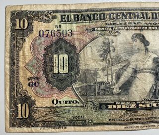 1942 Ecuasdor Banco Central Del Ecuador 10 Quito Sucres 2