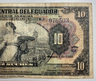 1942 Ecuasdor Banco Central Del Ecuador 10 Quito Sucres 3