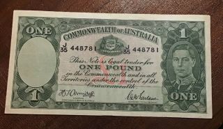1942 Commonwealth Of Australia One Pound Armitage/mcfarlane Banknote Vf,