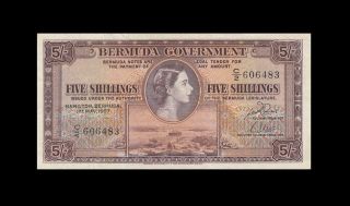 1957 British Colony Bermuda 5 Shillings Qeii 5/ - " C/2 " ( (ef))
