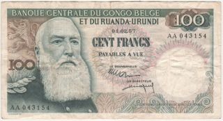 Belgian Congo 100 Francs 1957 P - 33b