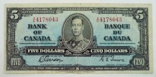 1937 Bank Of Canada $5.  00 / Five Dollars Banknote - King George Vi