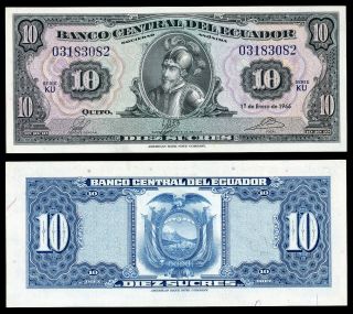 Ecuador Banco Central Del Ecuador 1 January 1966 10 Sucres Unc Cu85796
