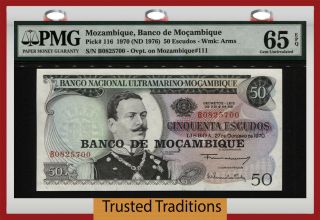 Tt Pk 116 1970 (nd 1976) Mozambique Banco 50 Escudos Pmg 65 Epq Gem Uncirculated