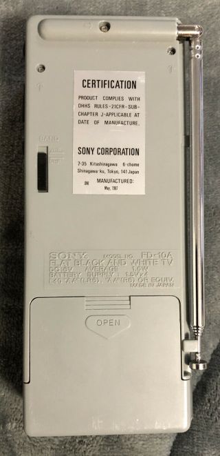 Sony Watchman TV Model FD - 10A Handheld Portable VHF / UHF Television 2