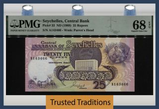 Tt Pk 33 Nd (1989) Seychelles Central Bank 25 Rupees Pmg 68 Epq Gem Unc