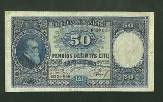 1928 Lithuania 50 Litu Currency Note Pick 24a Paper Money Penkios Desimtys Litu