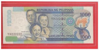 Yh 222222 2010 Philippines 1000 Peso Nds Arroyo & Tetangco Solid No.  Note Unc