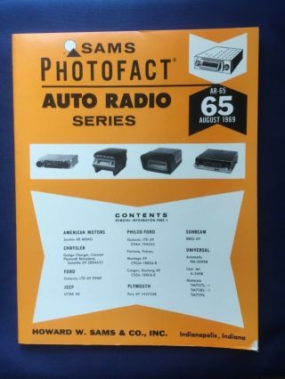 Sams Photofact Auto Radio Series Volume Ar 65 August 1969