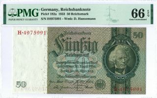 Germany 50 Reichsmark P182a 1933 Pmg 66 Epq S/n H4975991