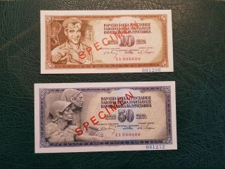 Yugoslavia 10,  50 Dinara 1968 Specimen Unc