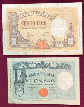 Italy 50,  100 Lire 1942 - 43 Very Fine