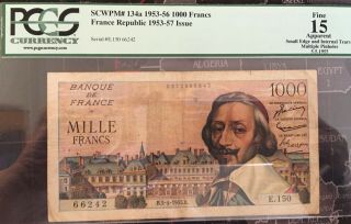 1955 1000 Franc French Note / " Richelieu " / Pcgs Currency / Fine