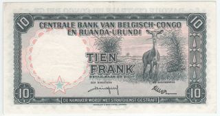Belgian Congo 10 Francs 1958 P - 30b AU 2