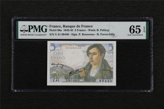 1943 - 45 France Banque De France 5 Francs Pick 98a Pmg 65 Epq Gem Unc