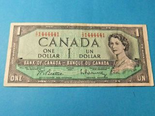 Rare Radar Note - 1954 Bank Of Canada 1 Dollar Note - I /z 1444441