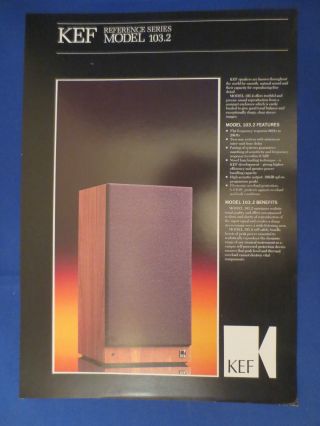 Kef Reference 103.  2 Speaker Sales Brochure Factory The Real Thing