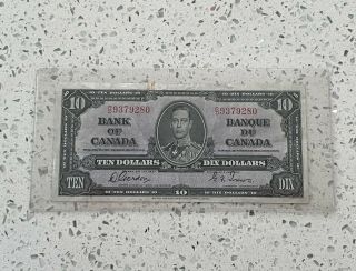 1937 $10 Ten Dollar Bank Of Canada - Gordon Towers,  Vf - Ef