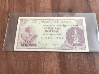 1/2 Gulden Fine Banknote From Netherlands Indies 1948 Aunc