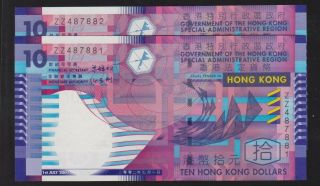 2 X Government Of Hong Kong Hong Kong $10 2002 Replacement/star
