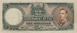 Fiji Island Government 5 Shillings Banknote 1.  1.  1942 Very Fine,  Pick 37 - E " King "