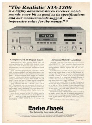Realistic Sta - 2200 Stereo Receiver Ad & 5 Page Lab Report