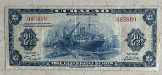 Curacao /netherlands Antilles 2 1/2 Gulden Old Banknote 1942 Circ (i Combine)
