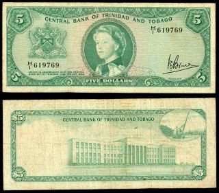 Trinidad & Tobago Central Bank Of Trinidad And Tobago 1964 5 Dollars Vf Cu85198