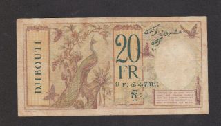 20 FRANCS FINE - VF BANKNOTE FROM FRENCH SOMALIA/DJIBOUTI 1926 - 38 PICK - 7 RARE 2